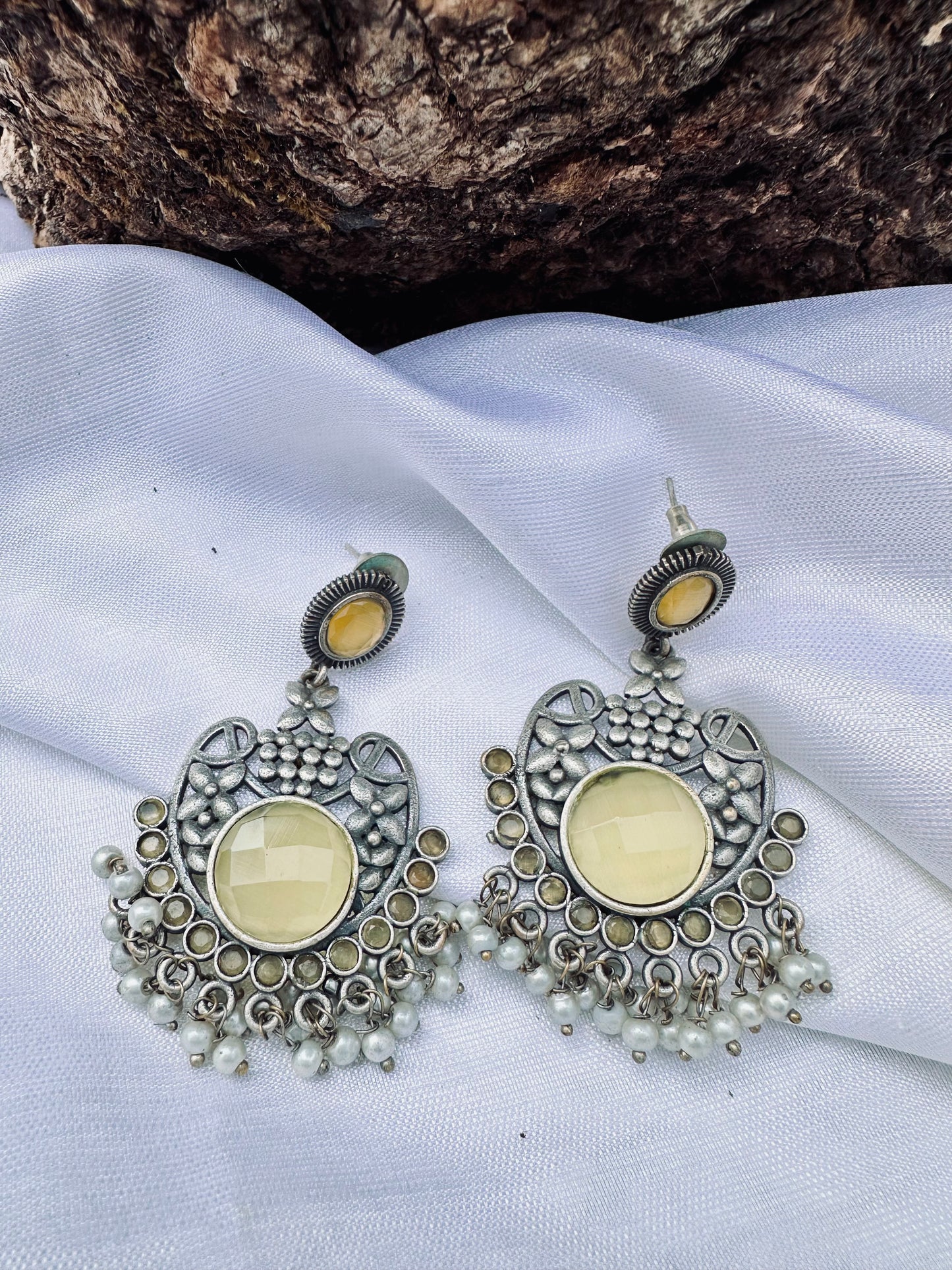 Isha Yellow stone oxidised earrings